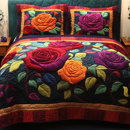 Rose Bloom 3-Piece Quilted Bedding Set NCU0VH5047
