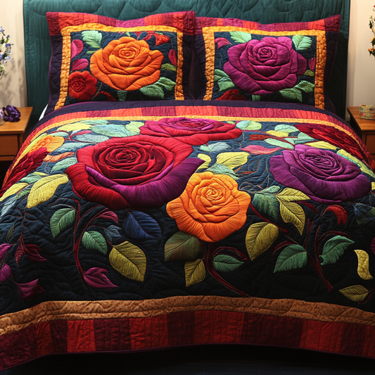 Rose Bloom 3-Piece Quilted Bedding Set NCU0VH5047