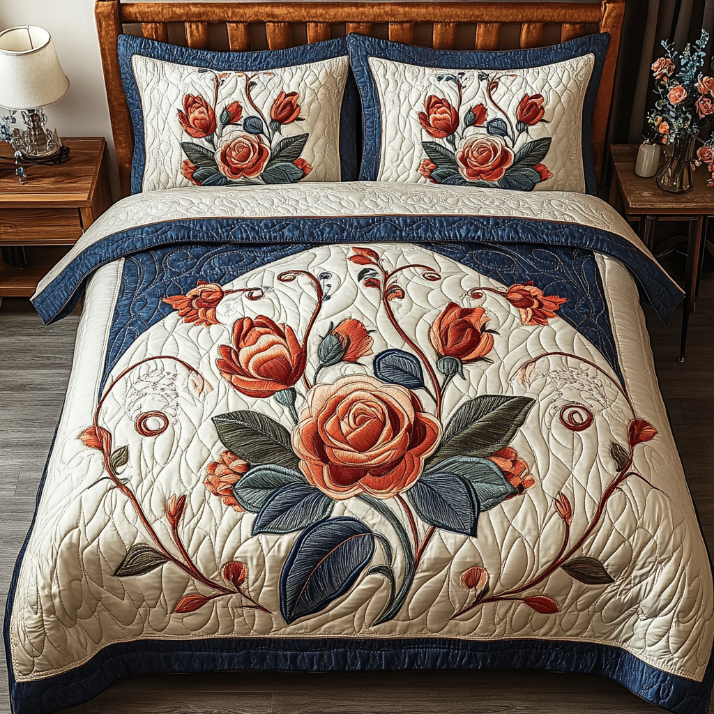 Rose Charm 3-Piece Quilted Bedding Set NCU0VH5884