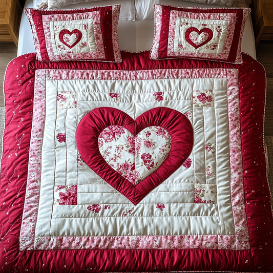 Rose Embrace 3-Piece Quilted Bedding Set NCU0VH1363