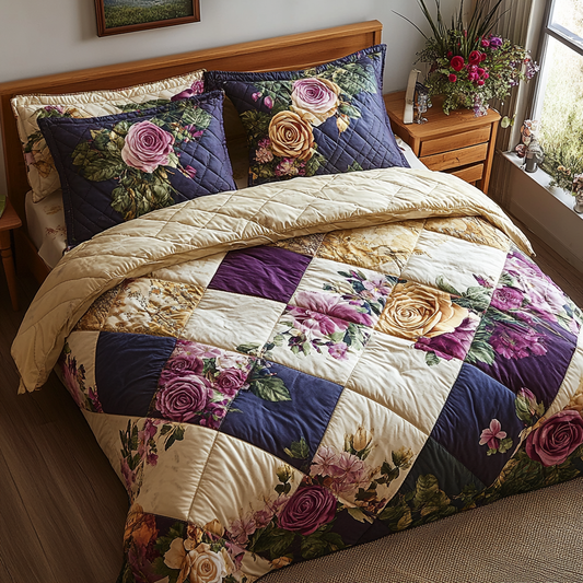 Rose Garden Patchwork 3-Piece Quilted Bedding Set NCU0DV4482