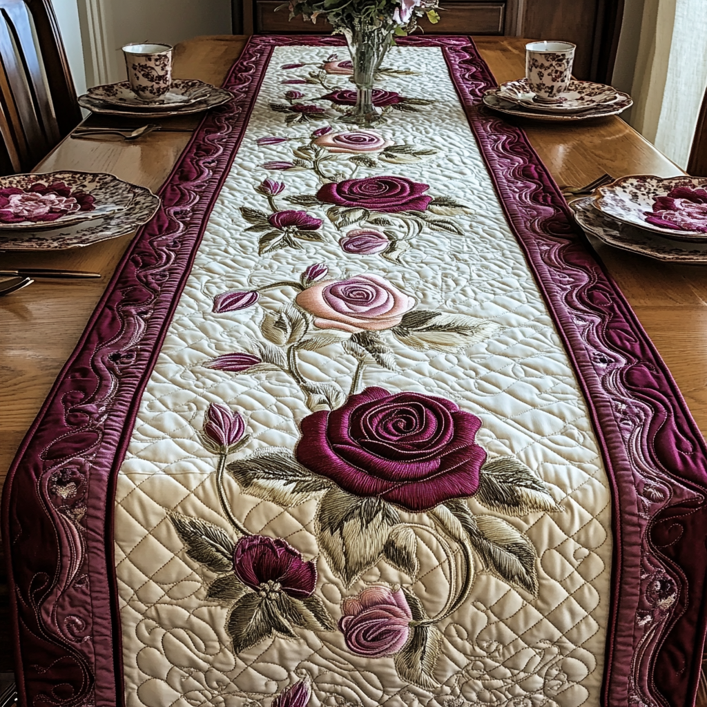 Rose Garden Quilted Table Runner NCU0VH4095