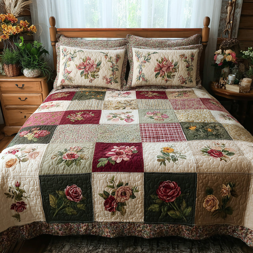 Rose Heirloom 3-Piece Quilted Bedding Set NCU0VL3221