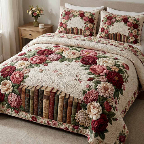 Rose Heirloom 3-Piece Quilted Bedding Set NCU0XD2616