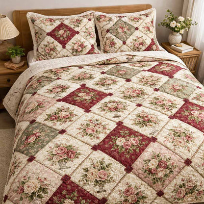 Rose Patch 3-Piece Quilted Bedding Set NCU0XD2526