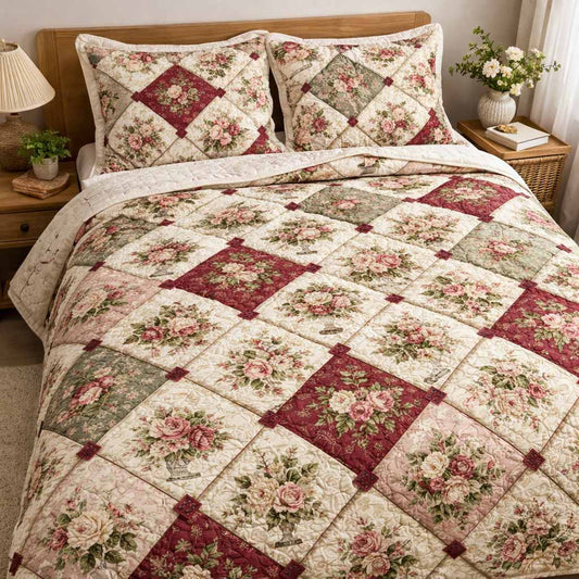 Rose Patch 3-Piece Quilted Bedding Set NCU0XD2526