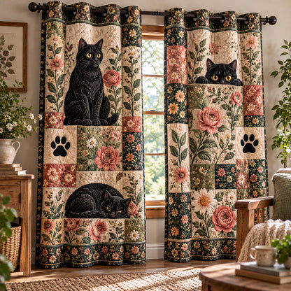 Rose Patch Black Cat Quilted Curtains NCU0DV10391