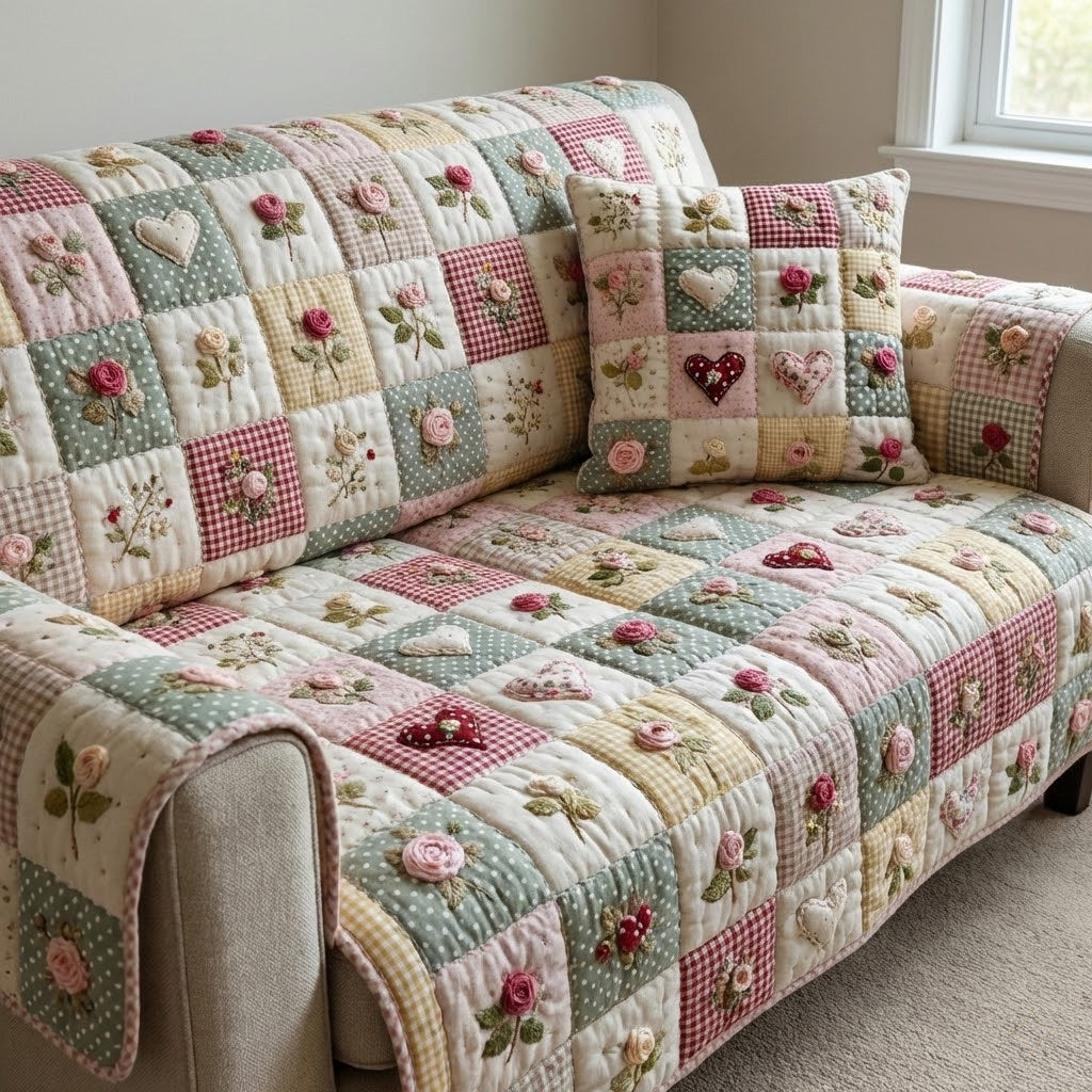 Rose Whispers Quilted Sofa Cover NCU0VL3336