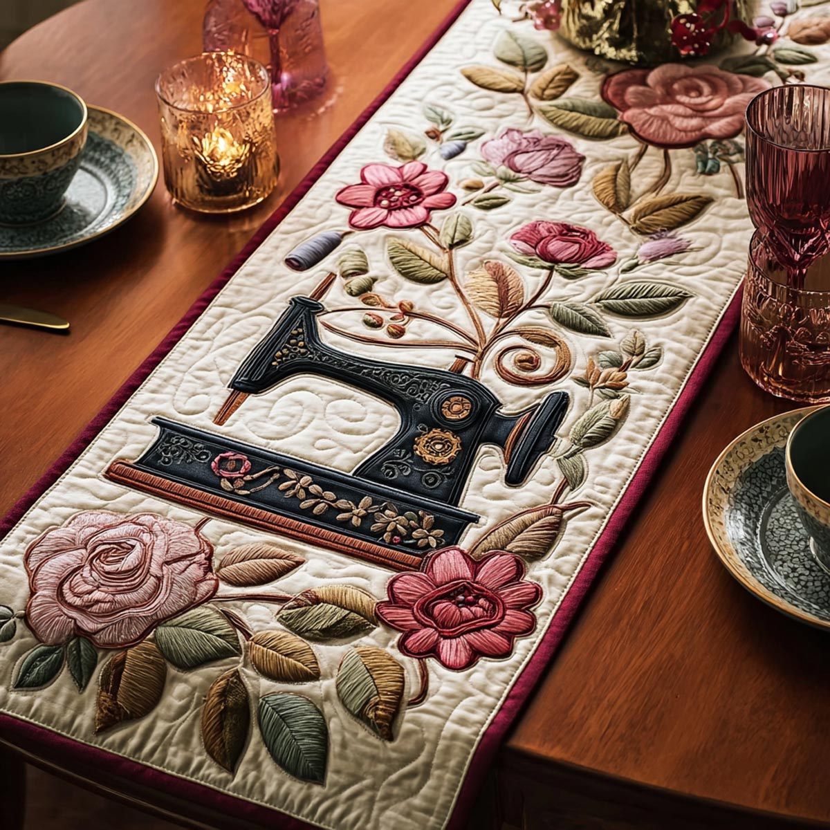 Rosewood Stitch Quilted Table Runner NCU0DV9097