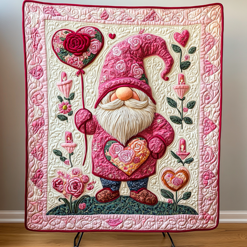 Rosy Gnome Delight Quilted Blanket NCU0VH1361