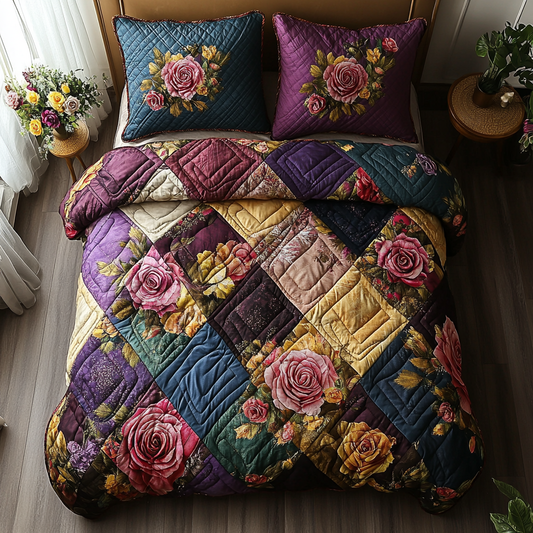 Rosy Patchwork 3-Piece Quilted Bedding Set NCU0DV4478
