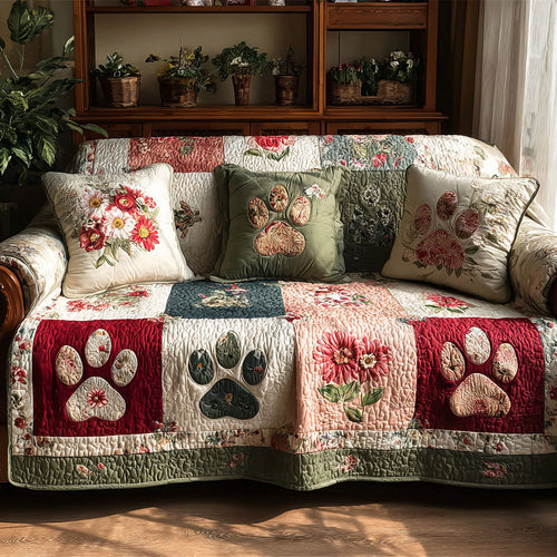 Rosy Paw Quilted Sofa Cover NCU0PT11008