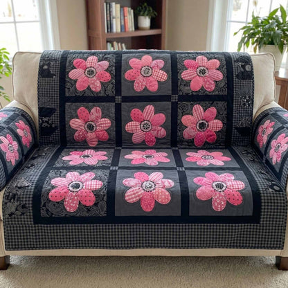 Rosy Squares Quilted Sofa Cover NCU0XD2505