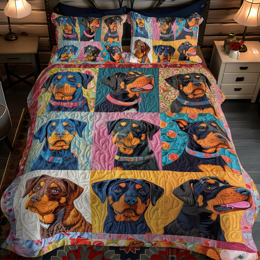 Rottweiler Floral Dream 3-Piece Quilted Bedding Set NCU0PT566