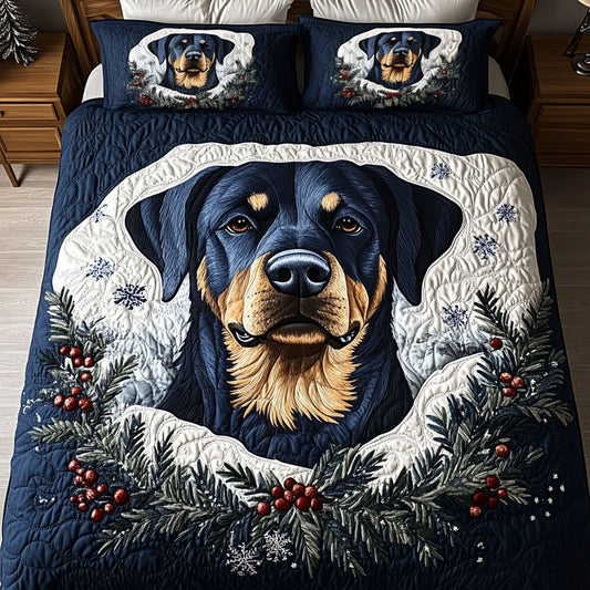 Rottweiler Frosty Furball 3-Piece Quilted Bedding Set NCU0PT2310