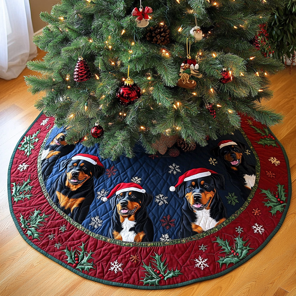 Rottweiler Xmas Joy Christmas Quilted Tree Skirt NCU0DK1939 Vantique