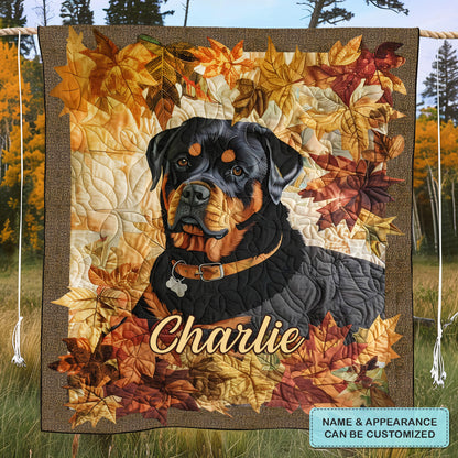 Rottweiler's Autumn Breeze Personalized Quilted Blanket