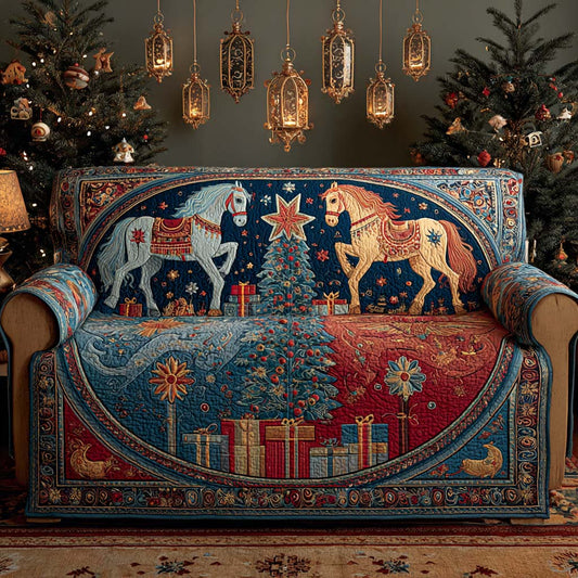 Royal Blue Festive Horses Quilted Sofa Cover NCU0XD2154
