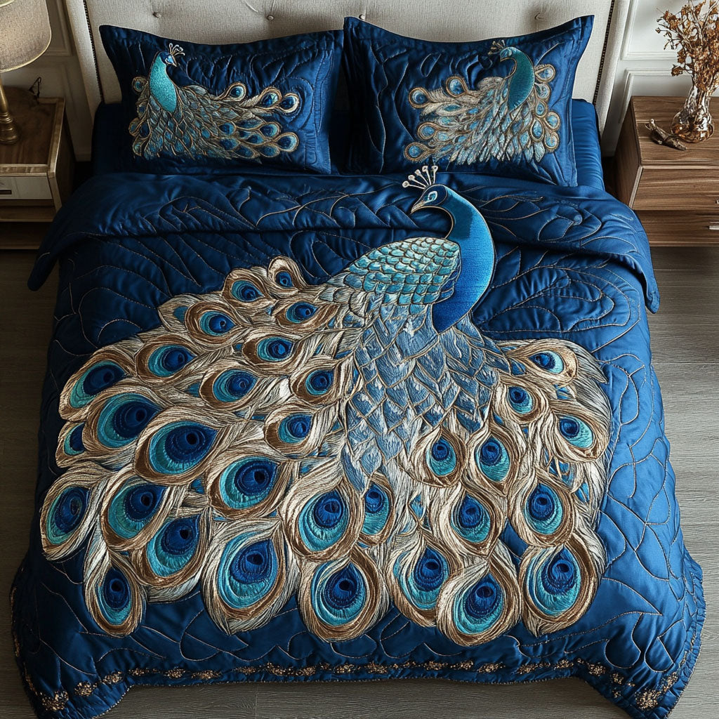 Royal Blue Splendor 3-Piece Quilted Bedding Set NCU0NT4878
