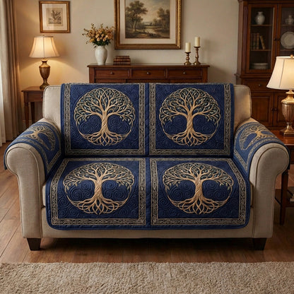 Royal Blue Tree Quilted Sofa Cover NCU0TV1578