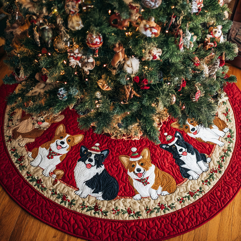 Royal Corgi Yuletide Quilted Christmas Tree Skirt NCU0HH788