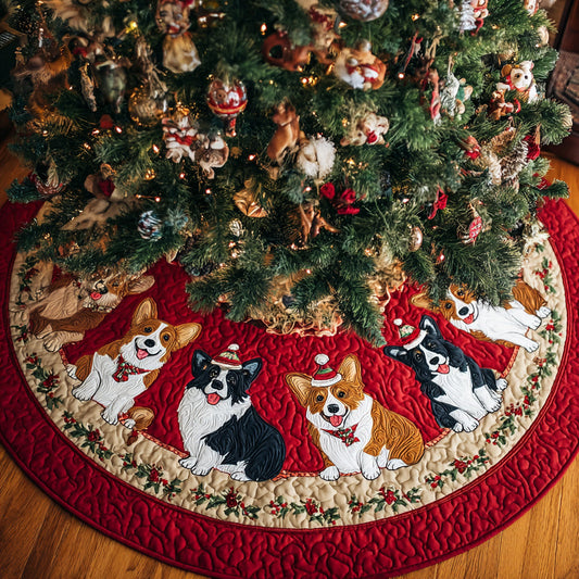 Royal Corgi Yuletide Quilted Christmas Tree Skirt NCU0HH788