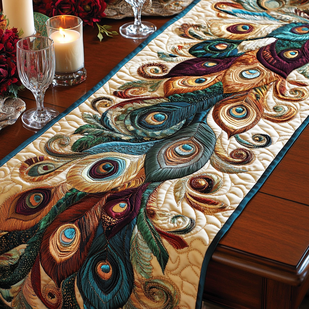 Royal Feather Quilted Table Runner NCU0VH5519