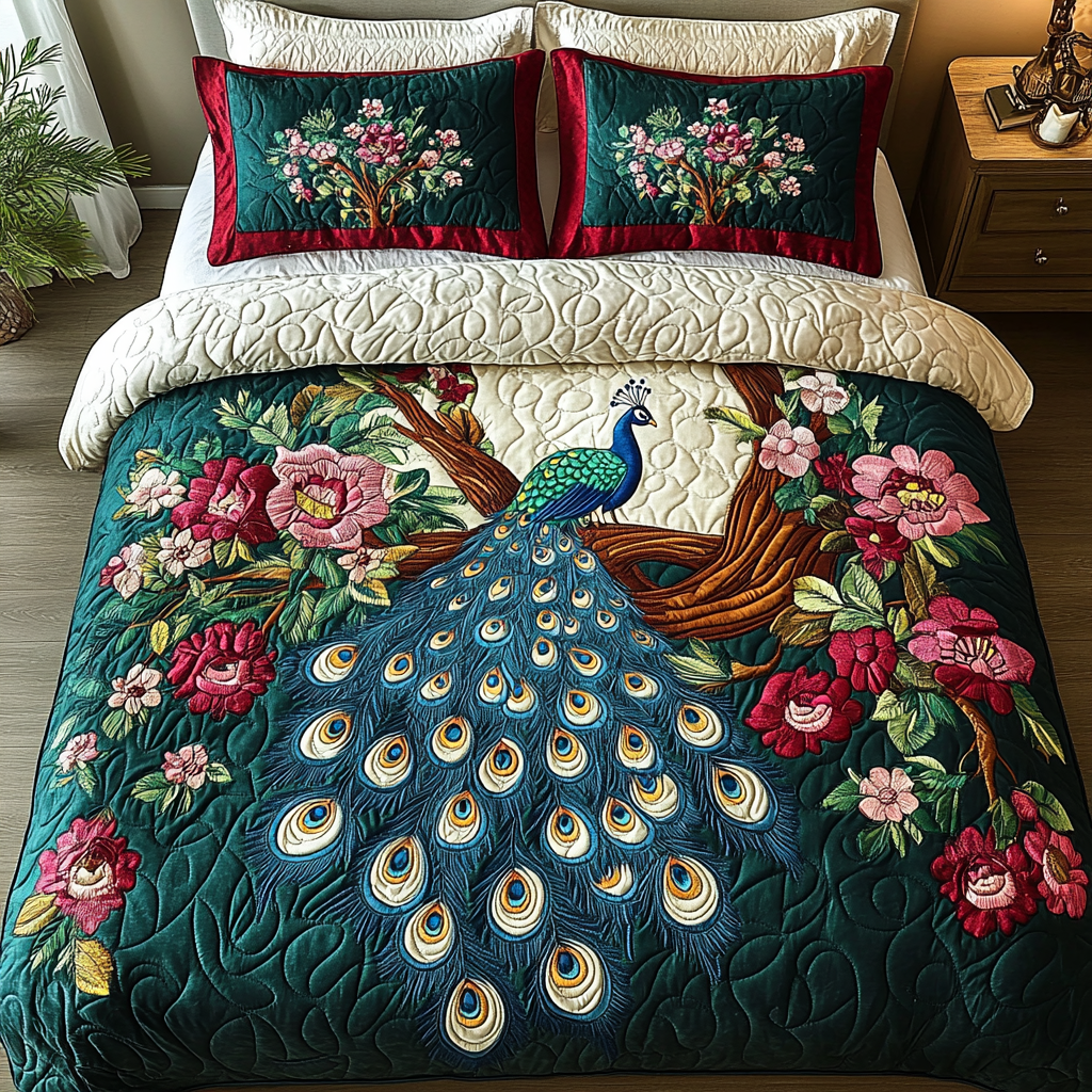 Royal Feathers 3-Piece Quilted Bedding Set NCU0DK2617