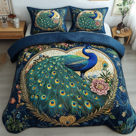 Royal Feathers 3-Piece Quilted Bedding Set NCU0VH2456