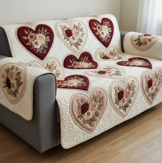 Royal Floral Hearts Quilted Sofa Cover NCU0TV1479