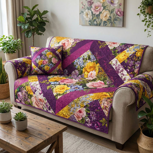Royal Floral Quilted Sofa Cover NCU0NT12352