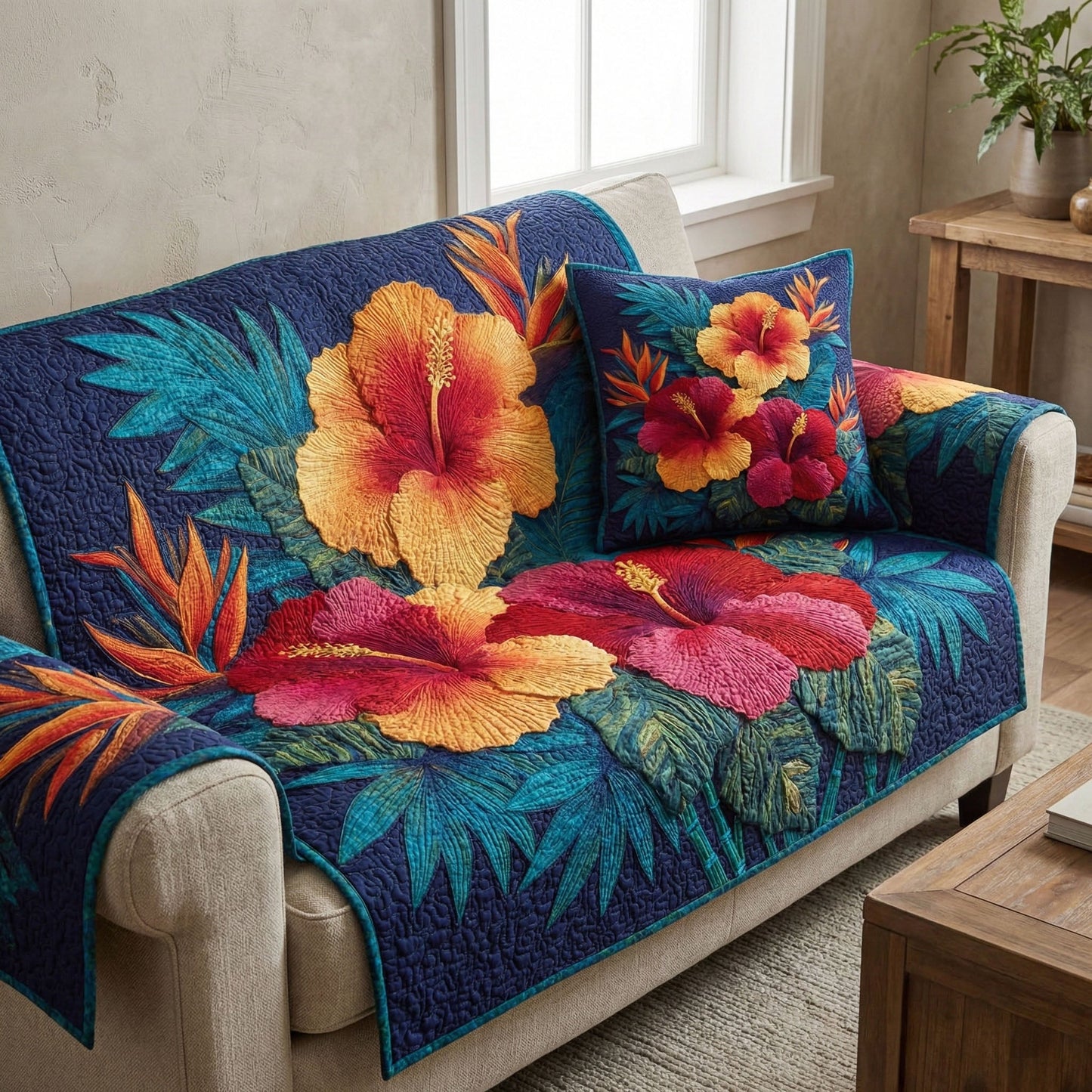 Royal Hibiscus Quilted Sofa Cover NCU0NT12339