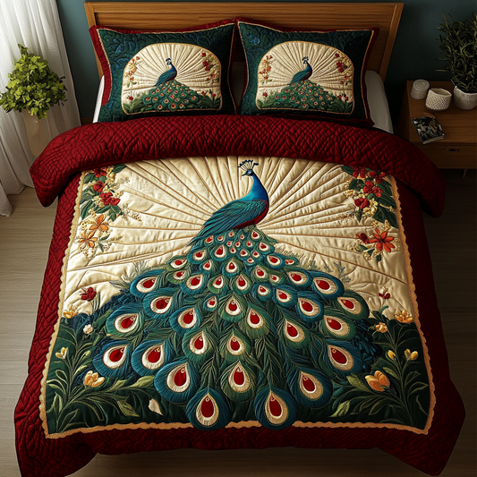 Royal Peacock 3-Piece Quilted Bedding Set NCU0VH2745