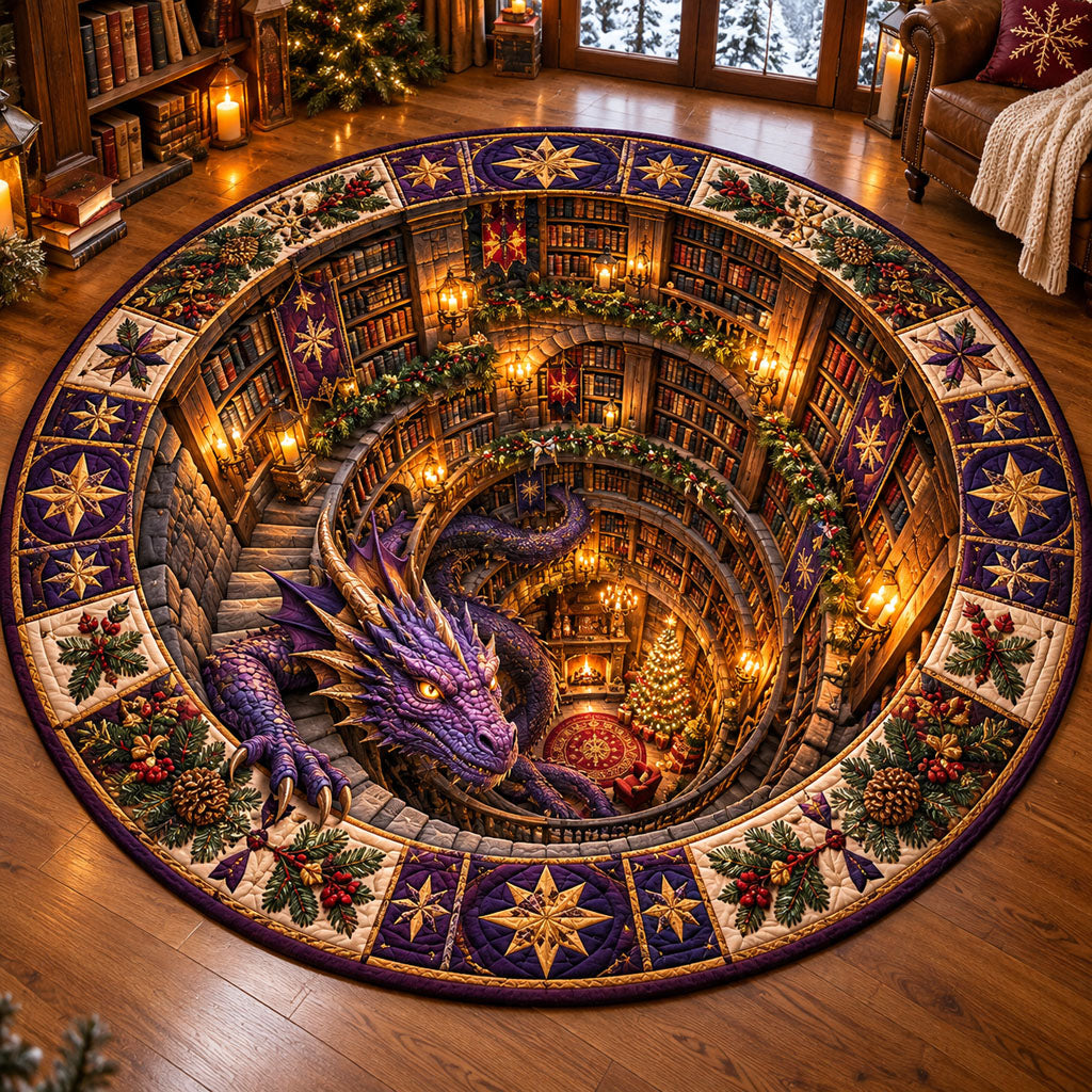 Royal Purple Dragon Library Quilted Round Mat NCU0PT12175