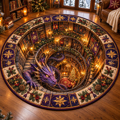 Royal Purple Dragon Library Quilted Round Mat NCU0PT12175