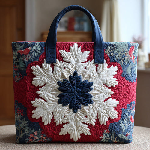 Royal Snowflake Motif Quilted Tote Bag NCU0HH426