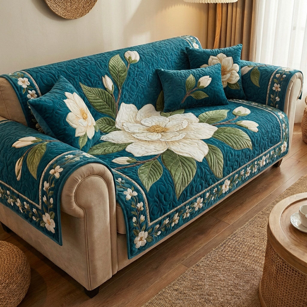 Royal Teal Magnolia Quilted Sofa Cover NCU0TV1568