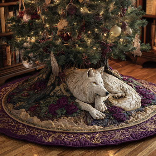 Royal Winter Wolf Christmas Quilted Tree Skirt NCU0TH3786