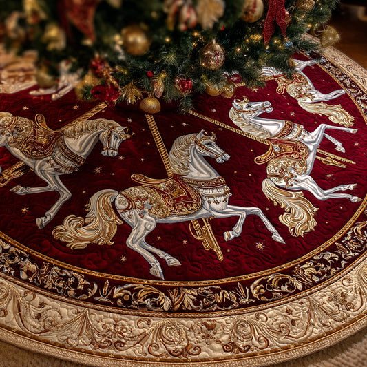 Ruby Carousel Horse Quilted Christmas Tree Skirt NCU0HH864
