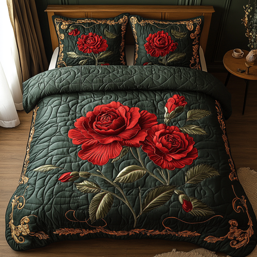 Ruby Elegance 3-Piece Quilted Bedding Set NCU0DV5018