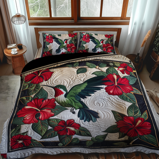 Ruby Hummingbird 3-Piece Quilted Bedding Set NCU0PT026