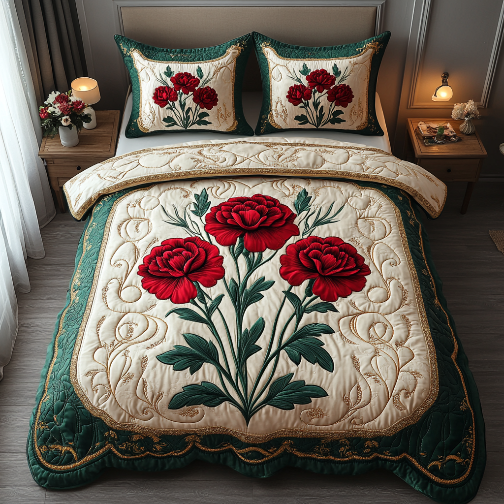 Ruby Radiance 3-Piece Quilted Bedding Set NCU0DV5024