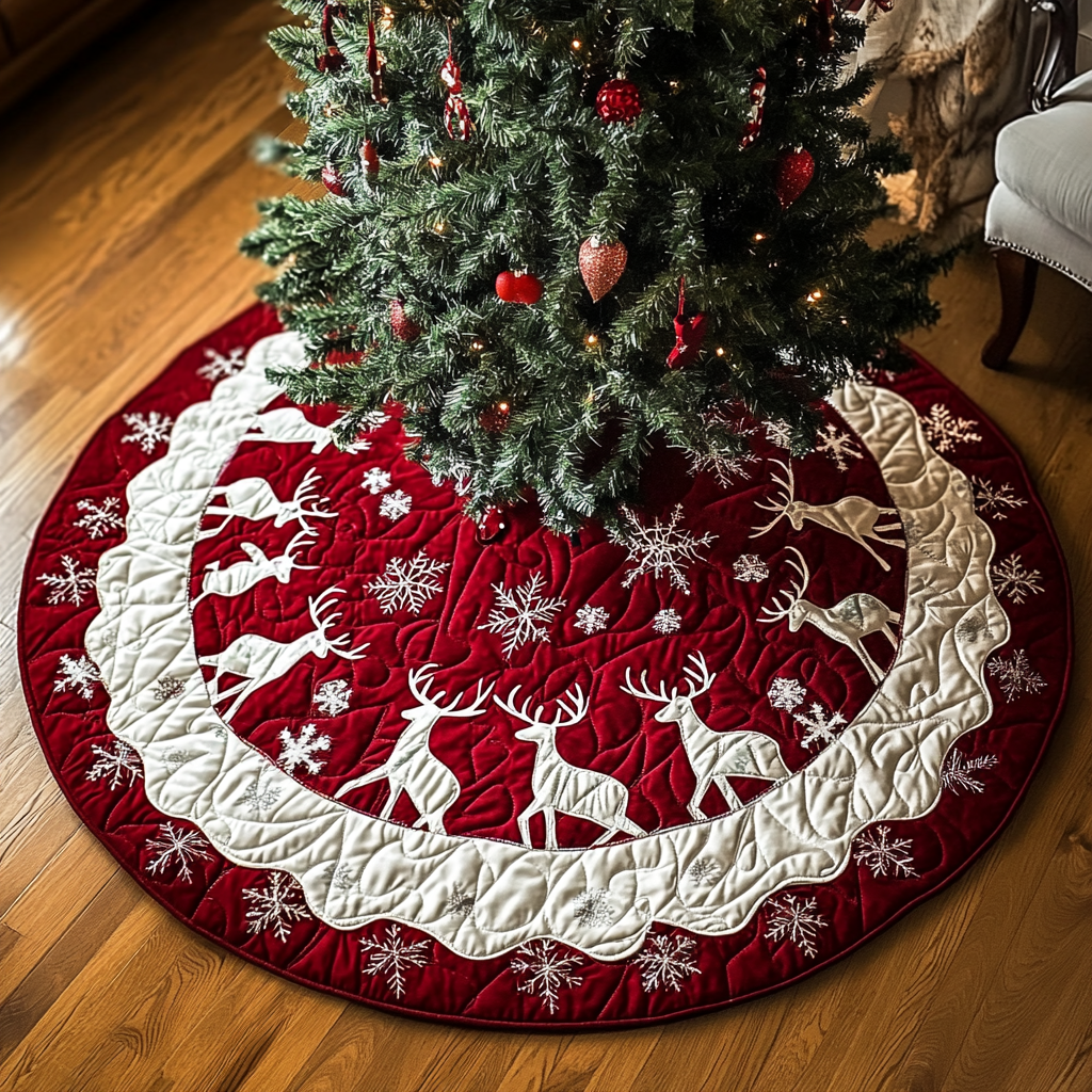 Rudolph Glow Christmas Quilted Tree Skirt NCU0DK1473