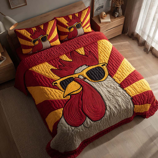 Runway Rooster 3-Piece Quilted Bedding Set NCU0XD014