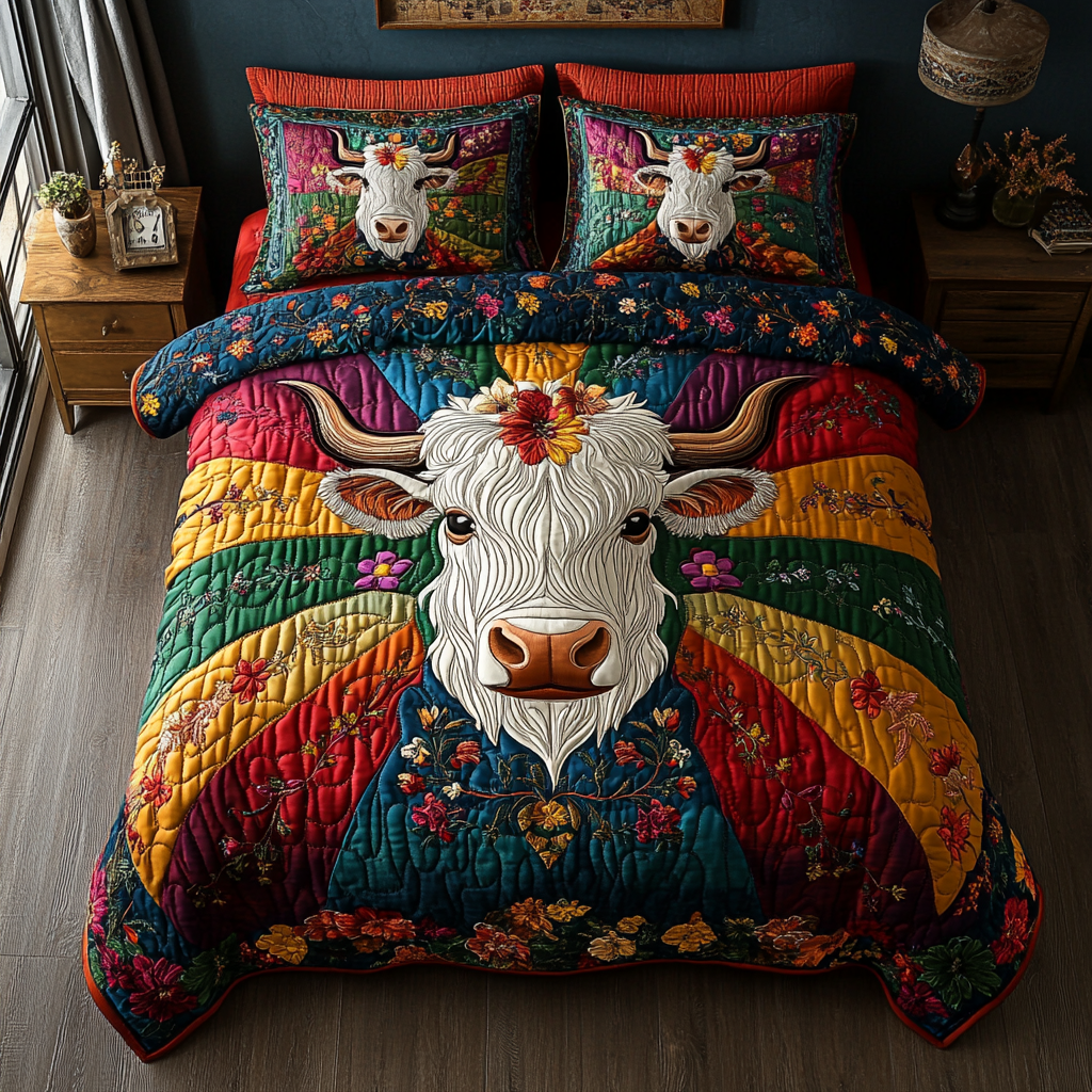 Highland Cow 3-Piece Quilted Bedding Set NCU0VT129