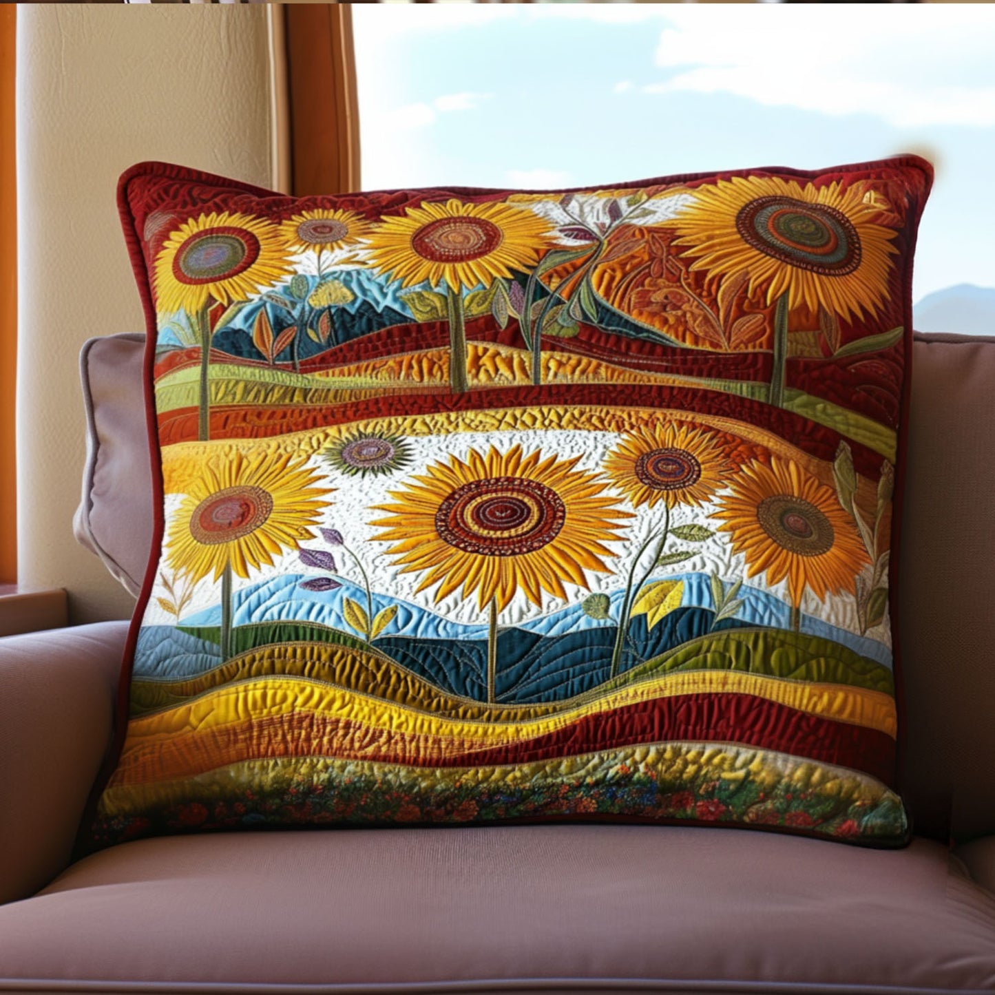 Rustic Sunflower Charm Quilted Bedding Pillow Case NCU0PT5118