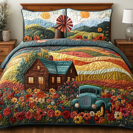 Windmill Landscape 3-Piece Quilted Bedding Set NCU0VT137