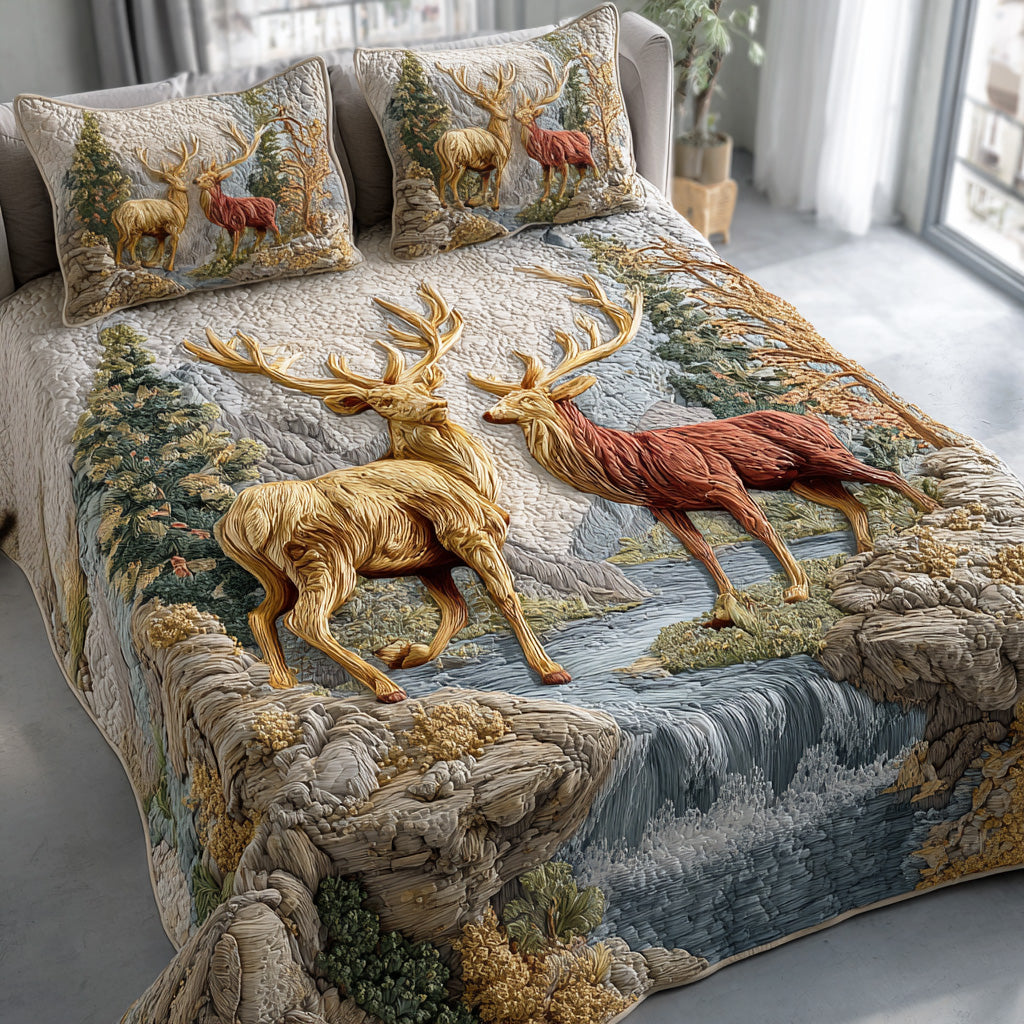 Rustic Antlers 3-Piece Quilted Bedding Set NCU0TD2026