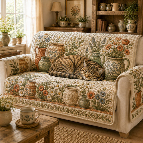 Rustic Artisan Whiskers Quilted Sofa Cover NCU0VL3892