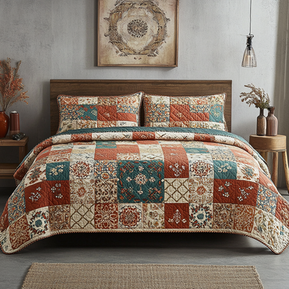Rustic Autumn Patchwork 3-Piece Quilted Bedding Set NCU0VL988
